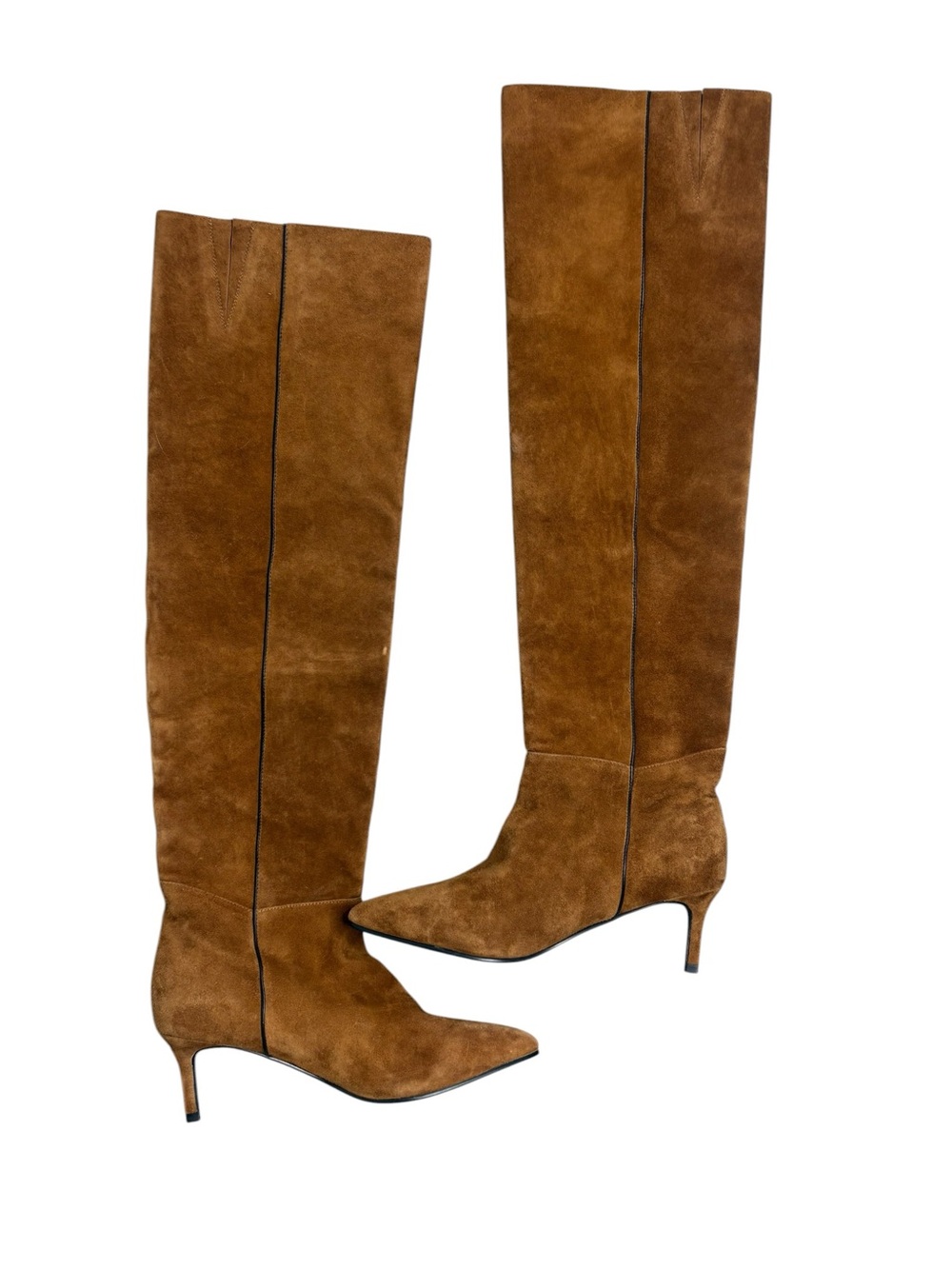 Caverley Tall Brown Suede Pointed-Toe Knee-High Heeled Boots